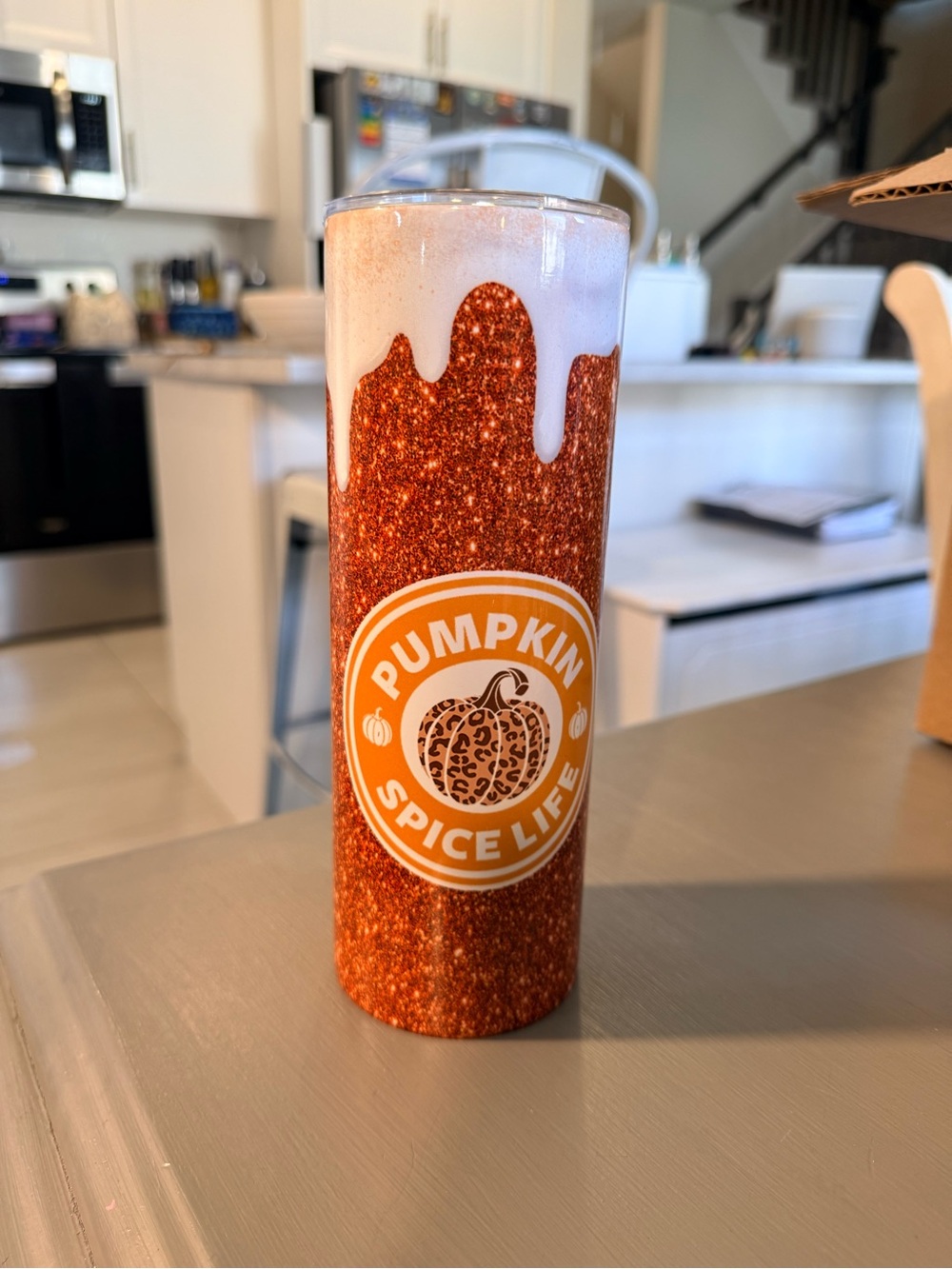 Pumpkin Spice Life Faux Glitter Tumbler - Orange & White